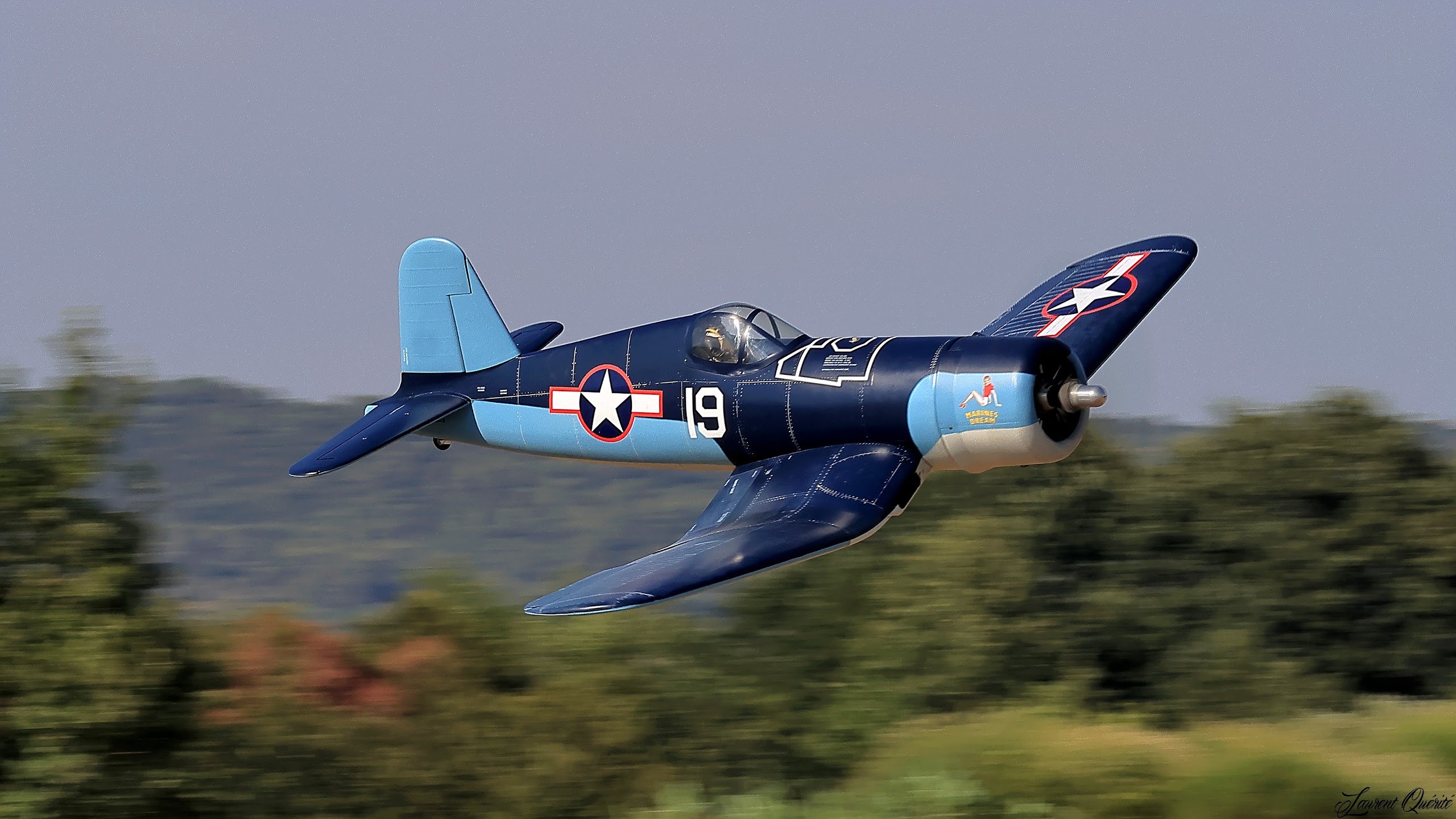 Avion ancien Corsair radiocommandé en vol
